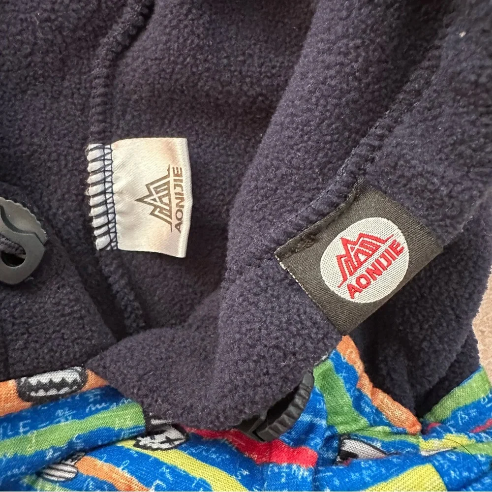 Cozy Kids Fleece Hood with Blue and Multicolor Trim